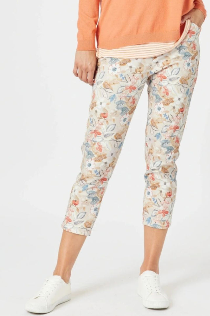 Threadz Lyla Print Pant Floral 48072 by Threads in Oatmeal / 8