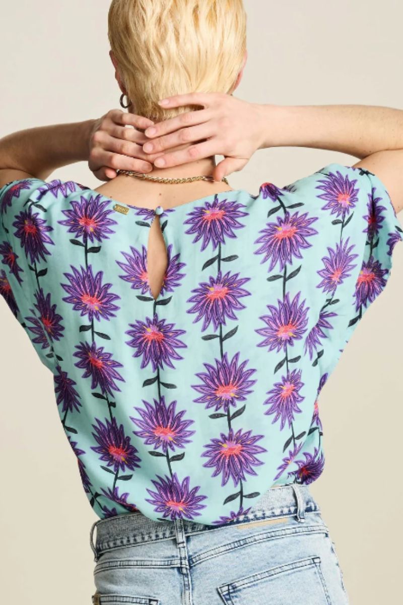 Georgie Top in aqua flower print SP7718 by POM Amsterdam