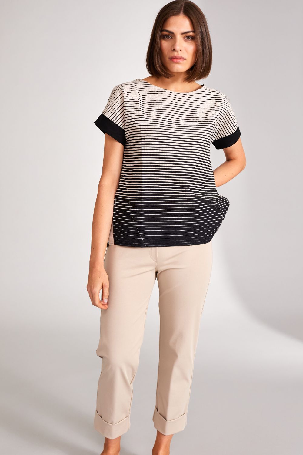 Graded Stripe Top in Black/Sand S24160 by Peruzzi