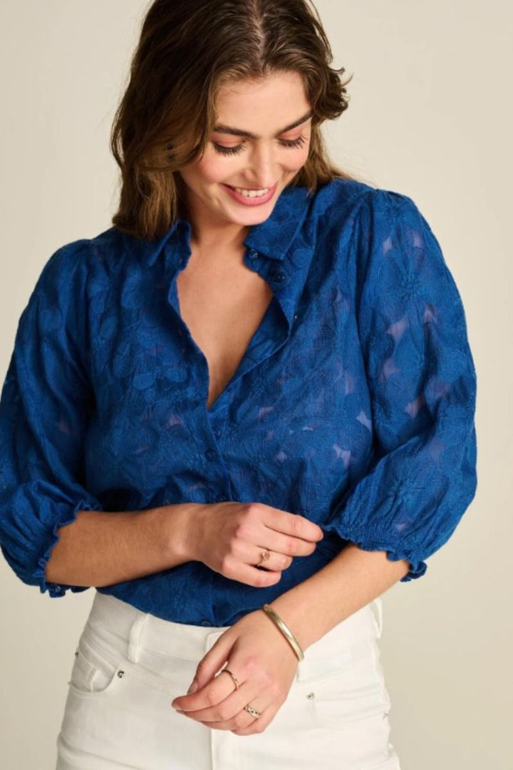 Ink Blue Jacquard detail blouse SP7727 by Pom Amsterdam