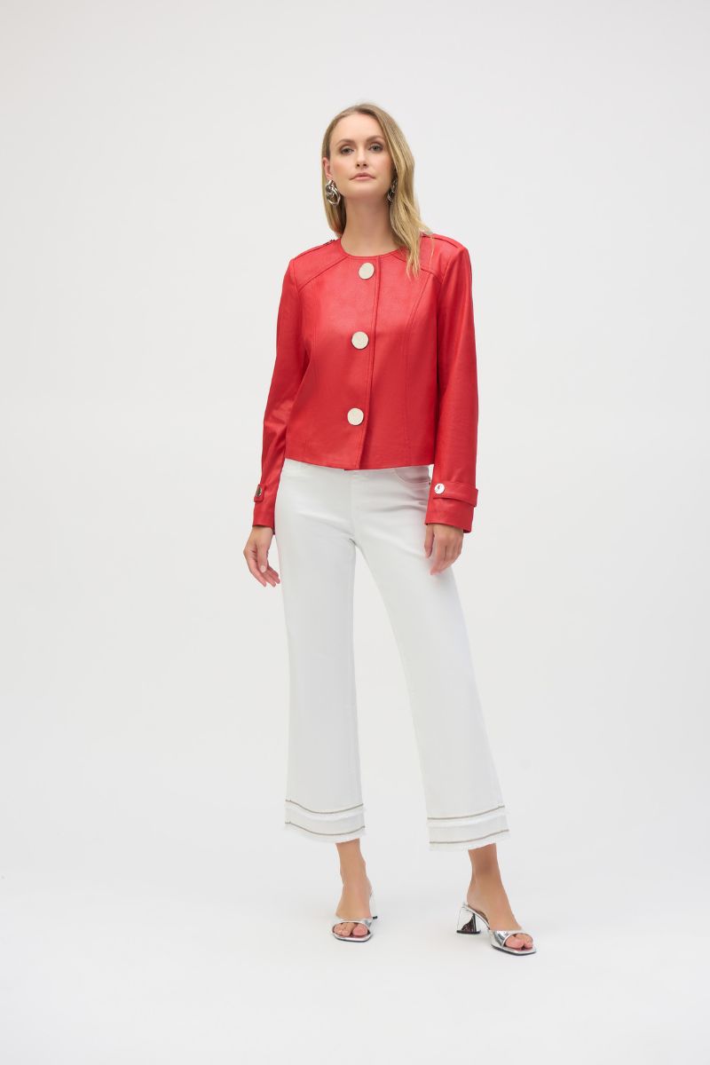 Foiled Faux Suede Boxy Jacket in Radient Red 252918 by Joseph Ribkoff