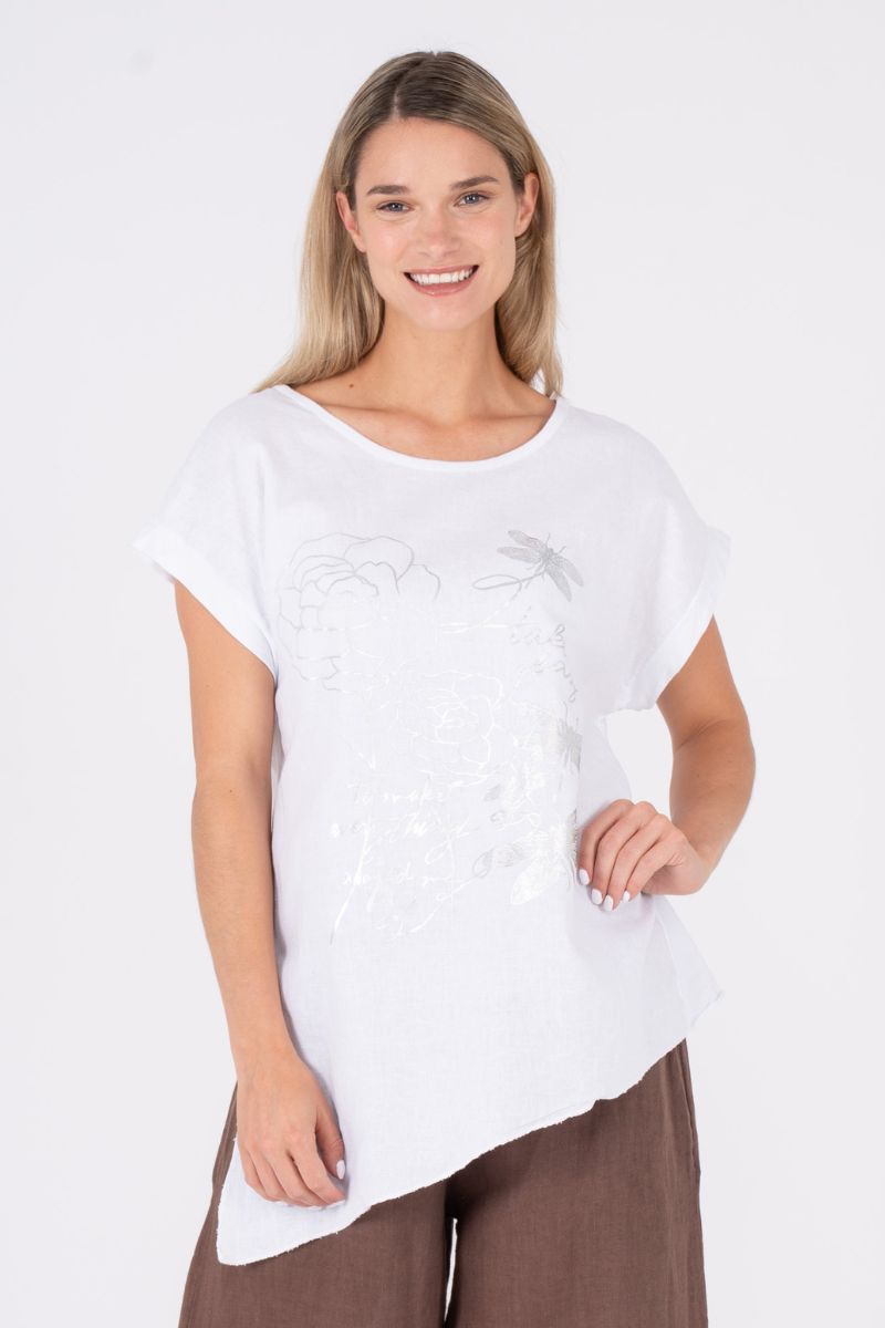 Butterfly and Floral Silver Foil top in white 10/34157U