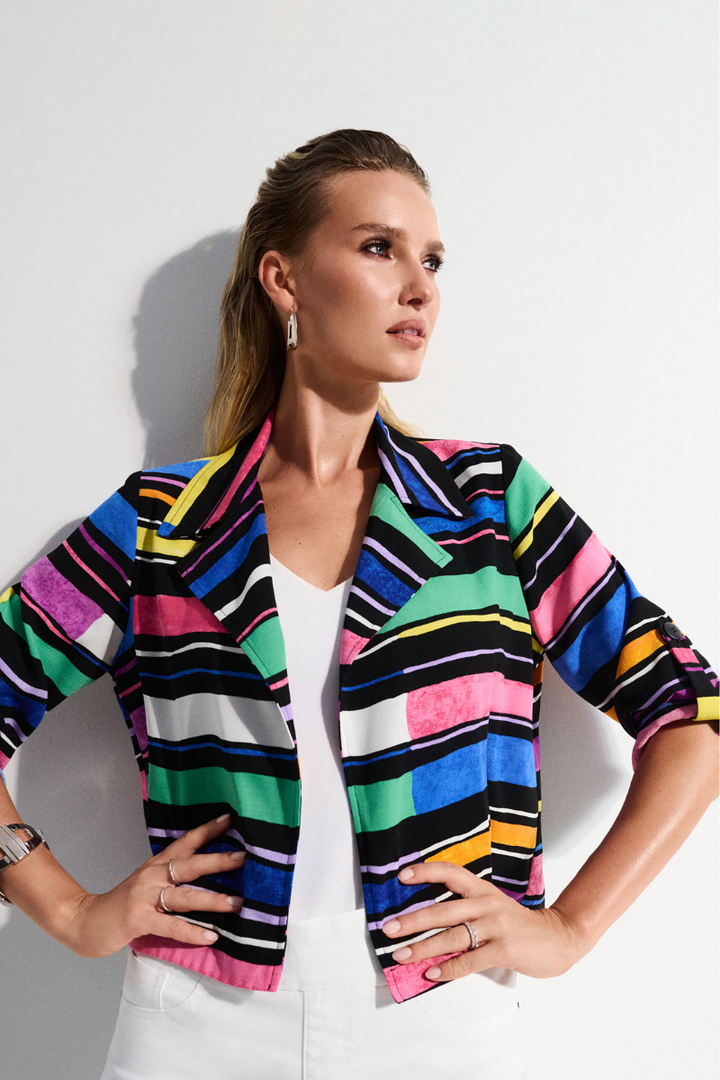 Gauze Stripe Print Short Boxy Blazer 252215 by Joseph Ribkoff