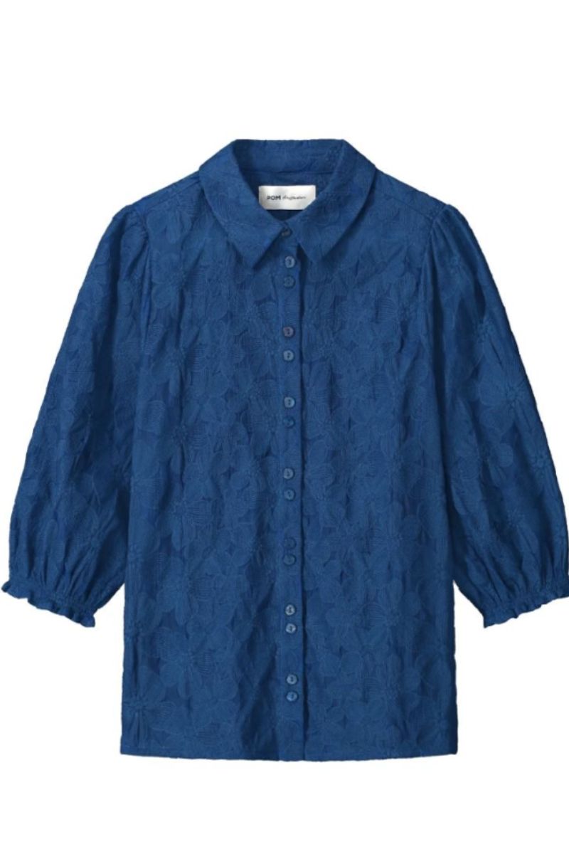 Ink Blue Jacquard detail blouse SP7727 by Pom Amsterdam