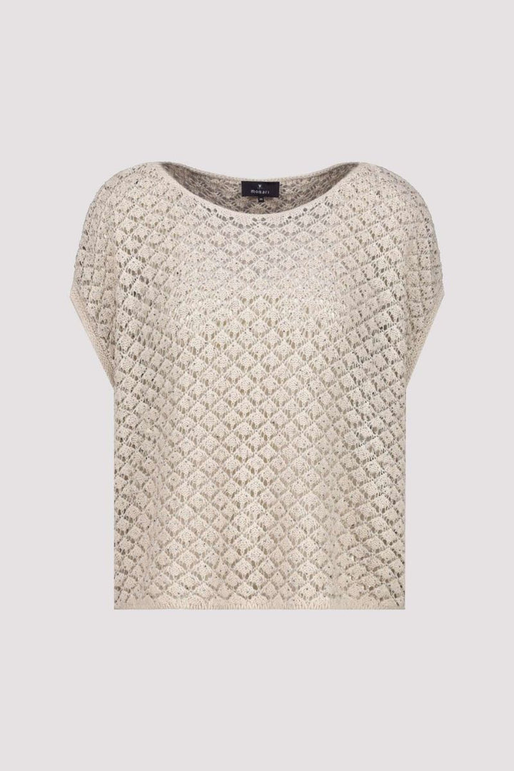 Ajour Knit Sweater with Mini Gemstones in Off Sand by Monari in 34 / Sand