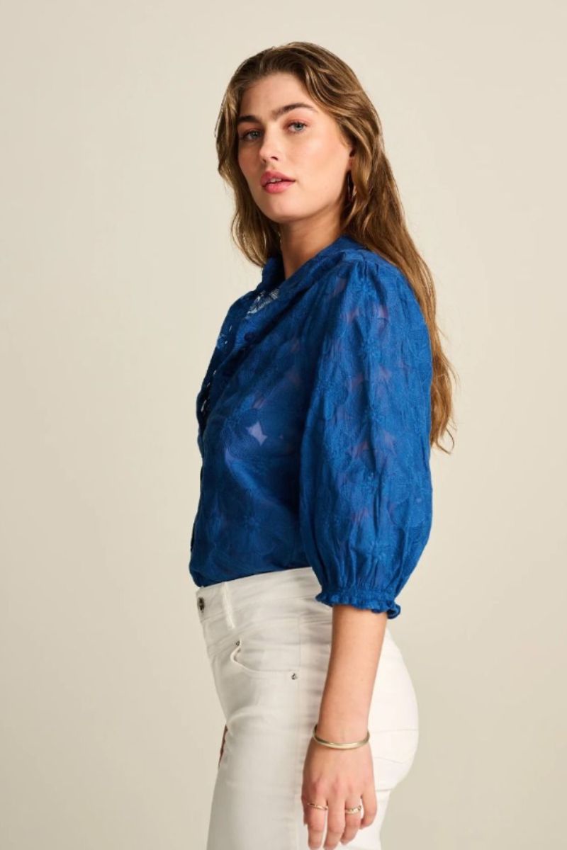 Ink Blue Jacquard detail blouse SP7727 by Pom Amsterdam