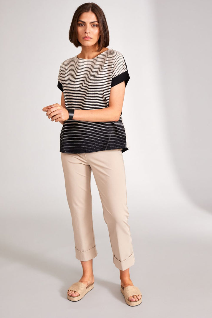 Graded Stripe Top in Black/Sand S24160 by Peruzzi