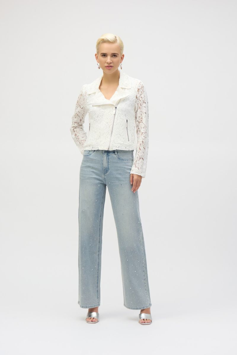 Lace Fitted Moto Jacket in white 252920 by Joseph Ribkoff