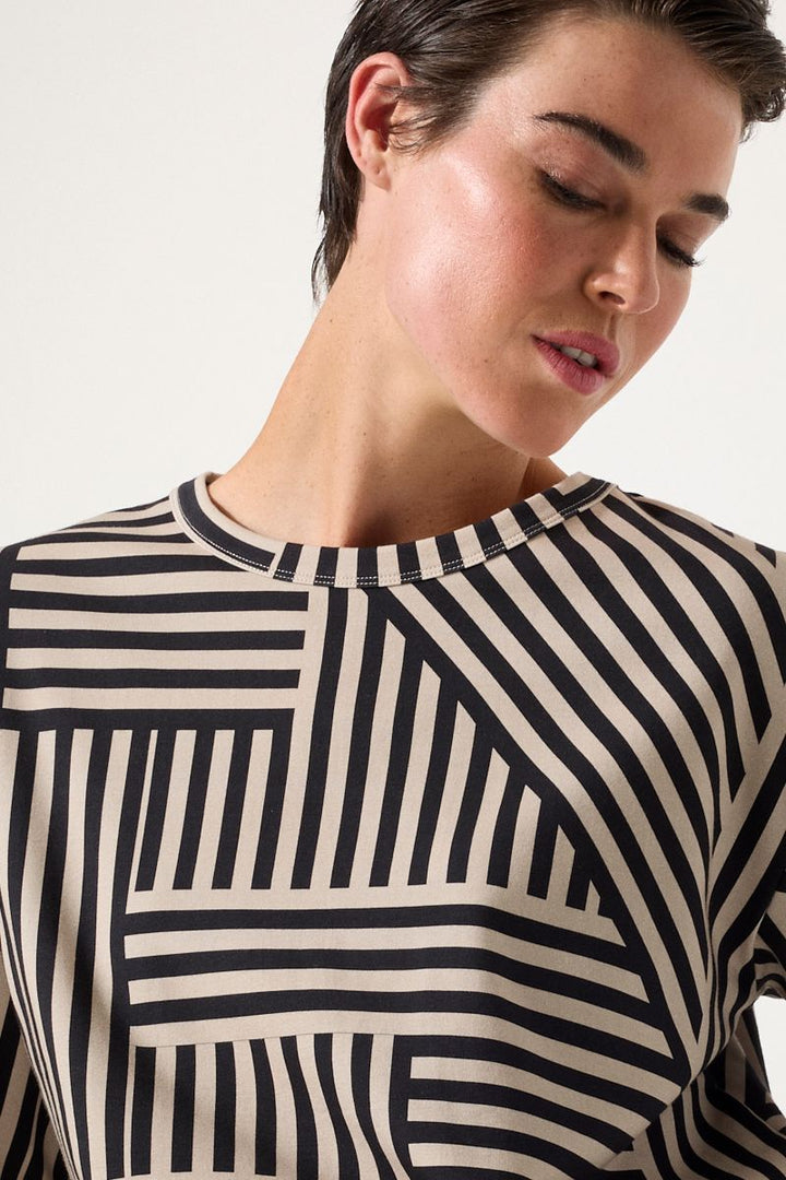 The Spliced Stripe Tee YTMP7497 in stone and black stripe by Marco Polo in Black / M