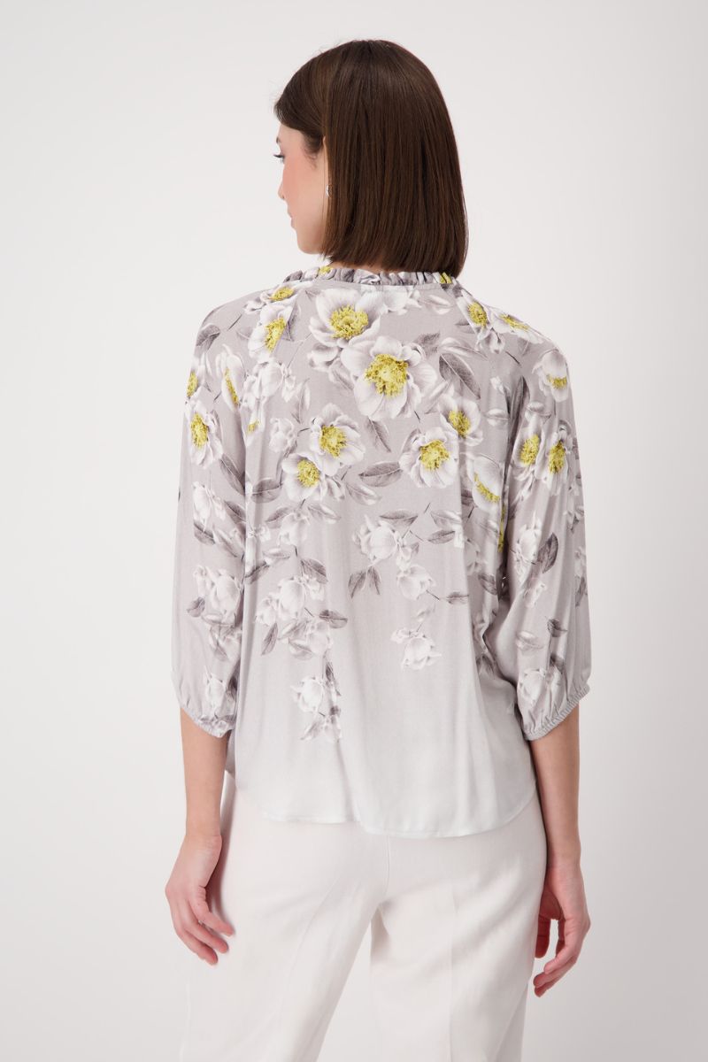 Floral Print Viscose Blouse with Tie Neck in Flower Allover by Monari