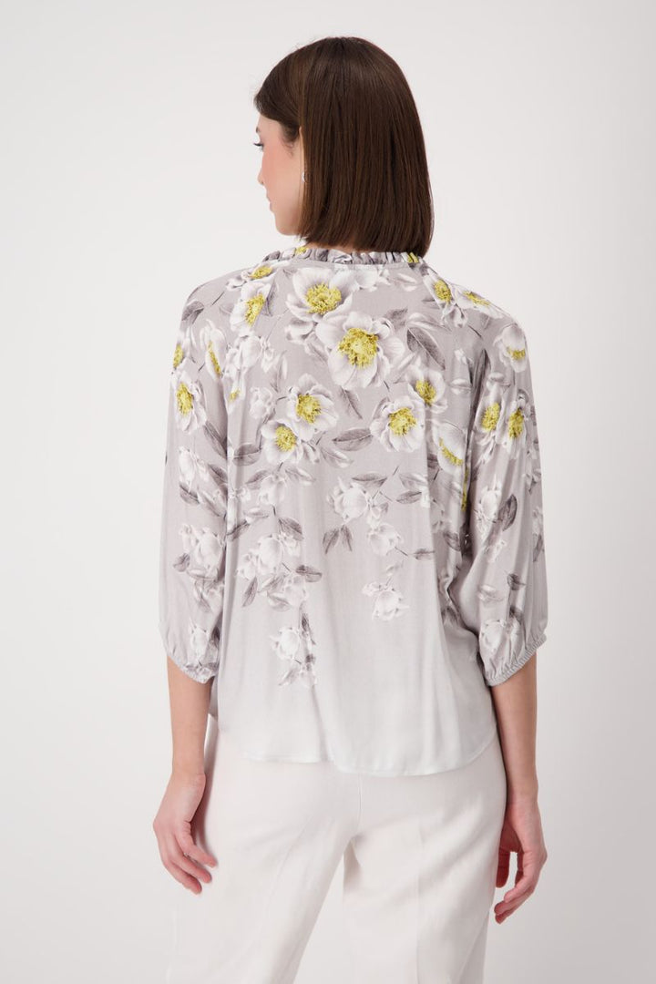 Floral Print Viscose Blouse with Tie Neck in Flower Allover by Monari in 36 / Sand