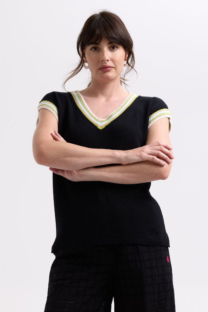 Stripe Trim Top ZP7722 by Zaket & Plover in black in Black / XS
