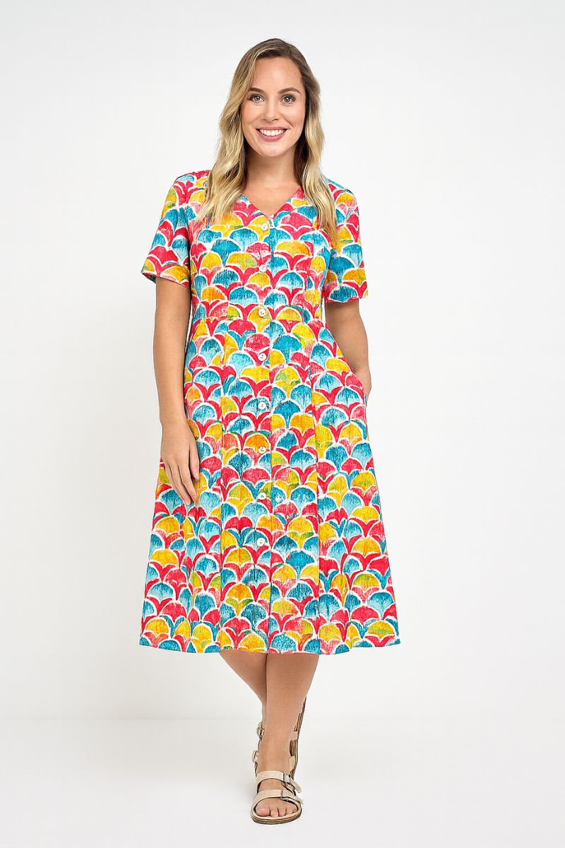 Cotton Button-Through Dress in Gelati Print by St Lori