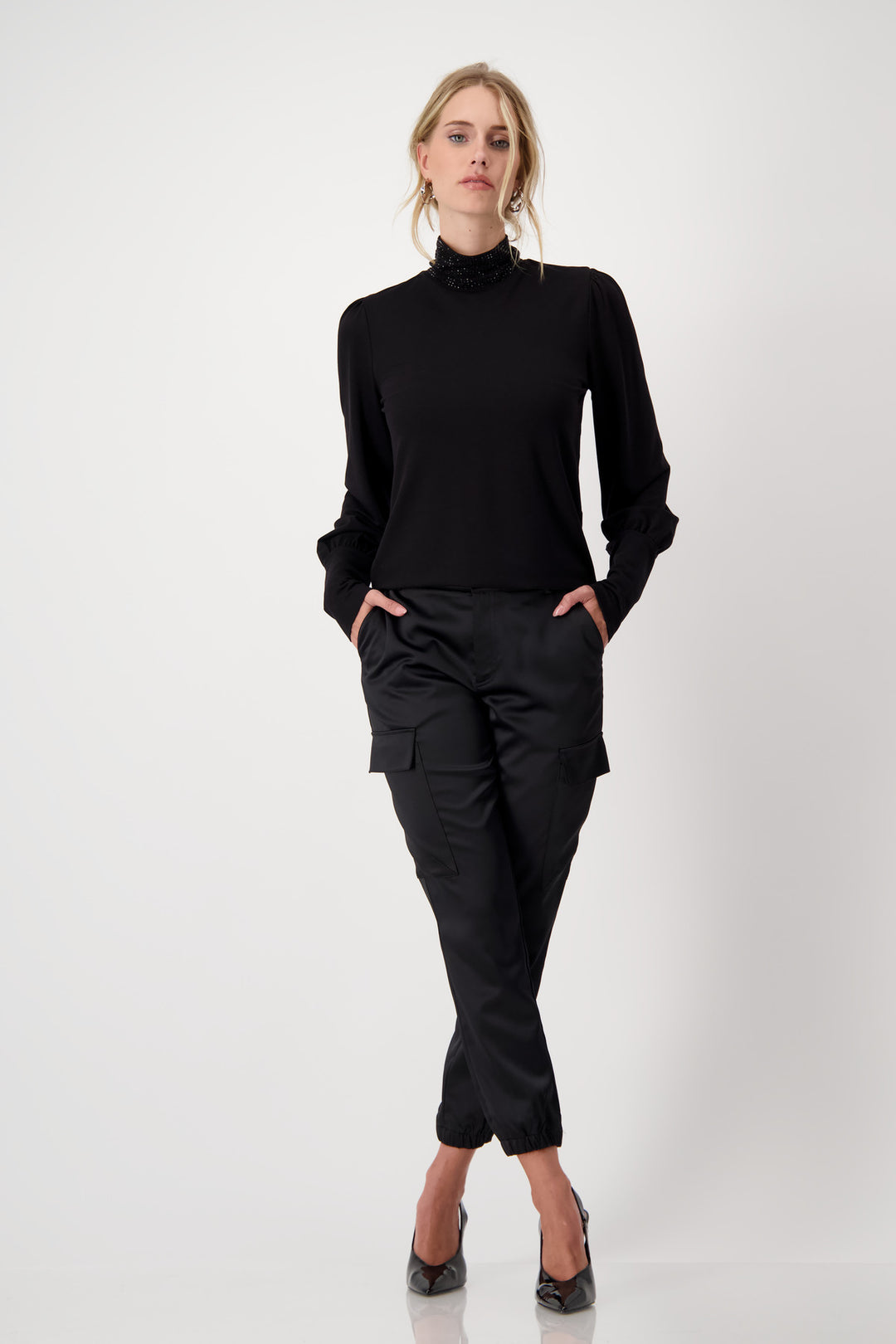 Stand Up Collar Shirt 807641MNR in Black by Monari