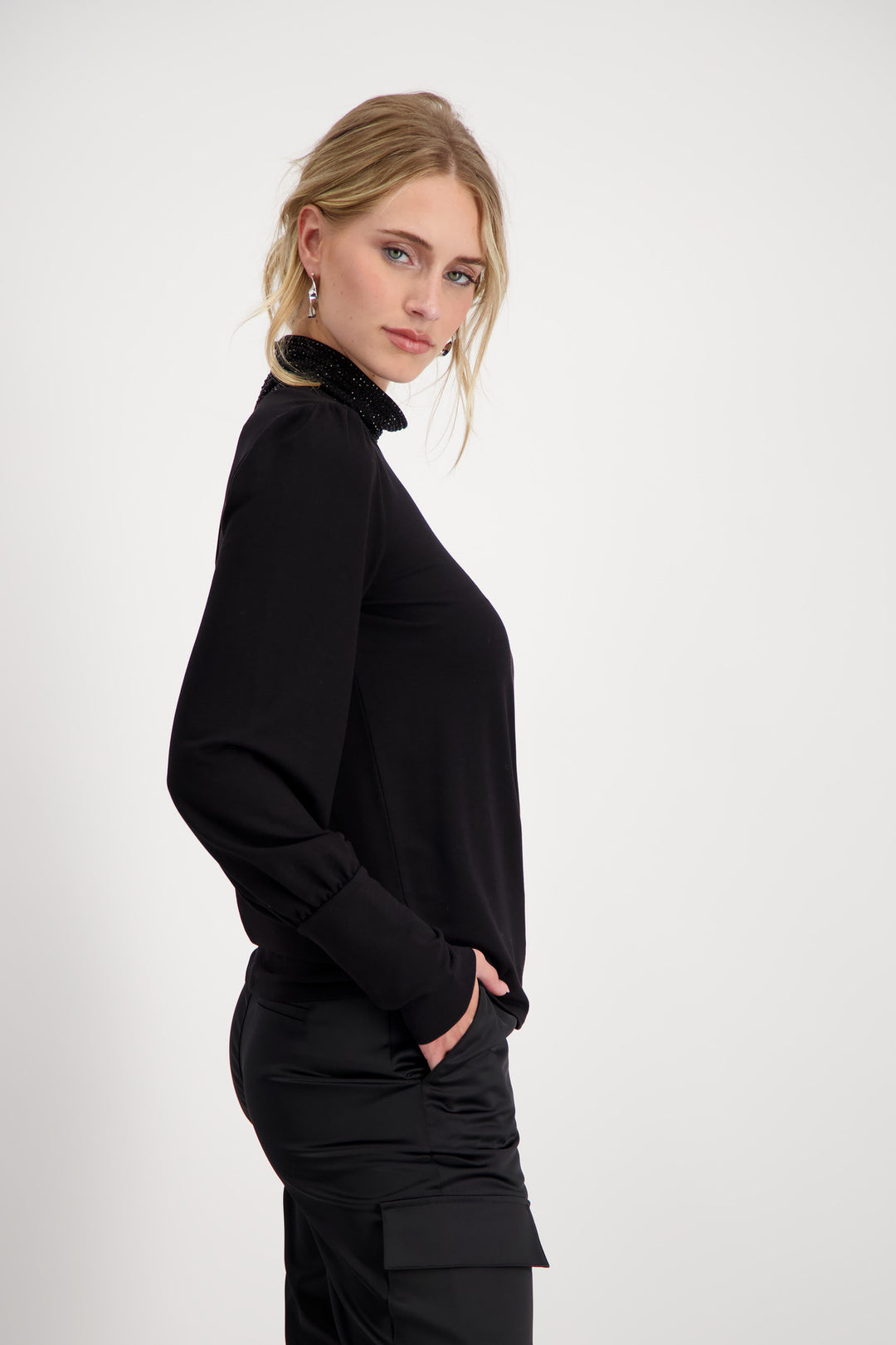 Stand Up Collar Shirt 807641MNR in Black by Monari