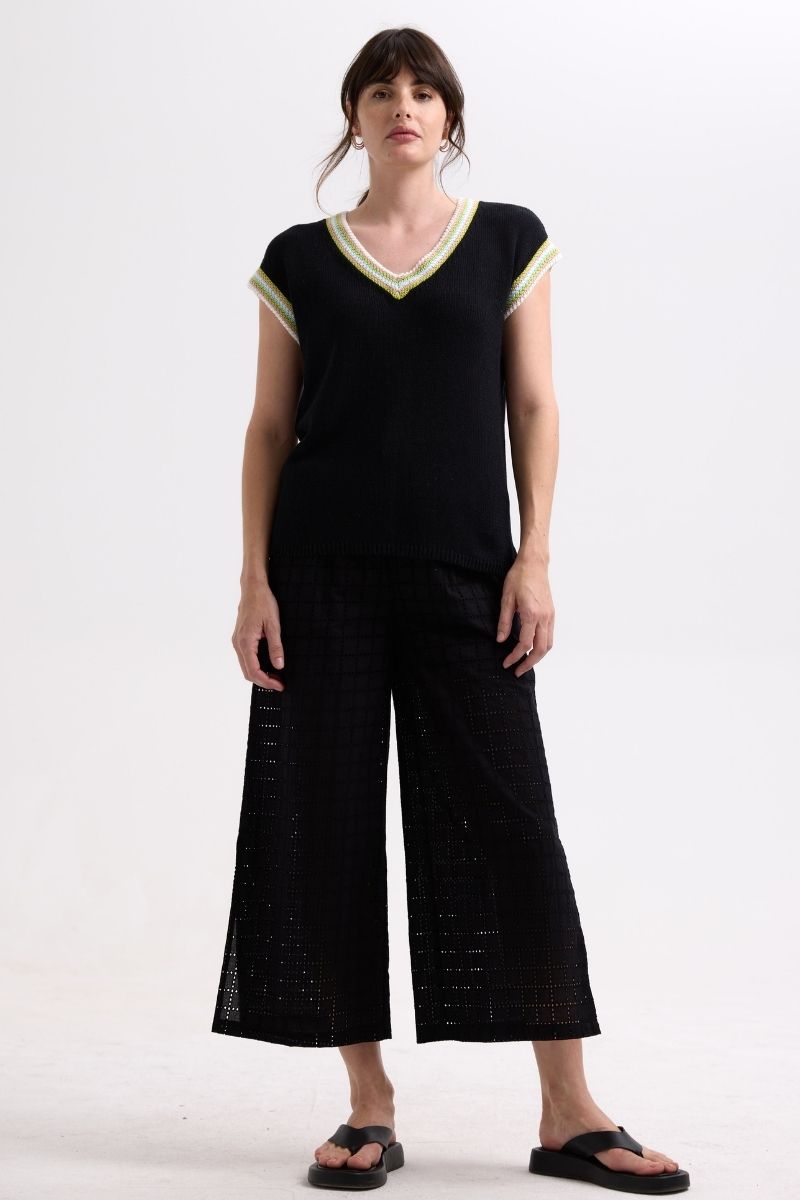 Stripe Trim Top ZP7722 by Zaket & Plover in black