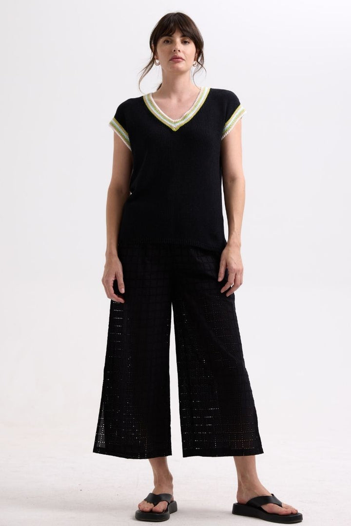 Stripe Trim Top ZP7722 by Zaket & Plover in black in Black / XS