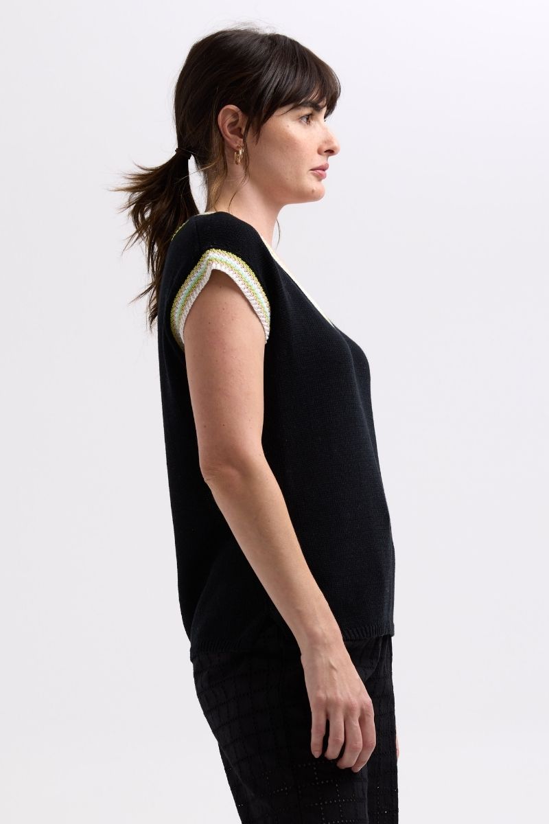 Stripe Trim Top ZP7722 by Zaket & Plover in black