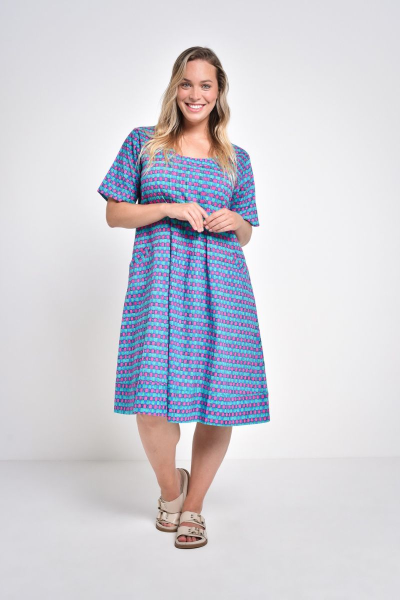Cotton Summer Dress in Fuchsia Jade Print by St Lori