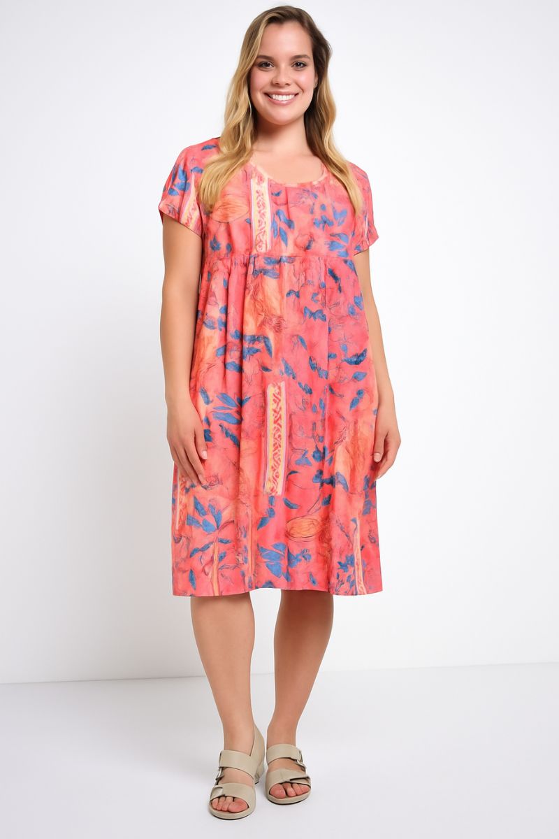 Cotton Pintuck Dress in Coral Multi by St Lori