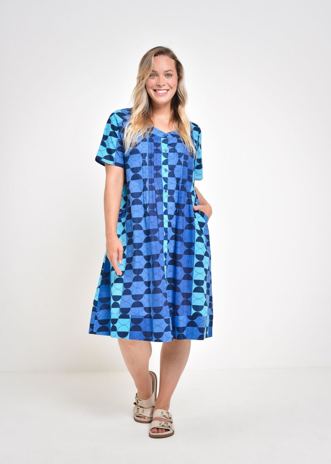 Cotton Summer Dress in Blue Circles Print by St Lori