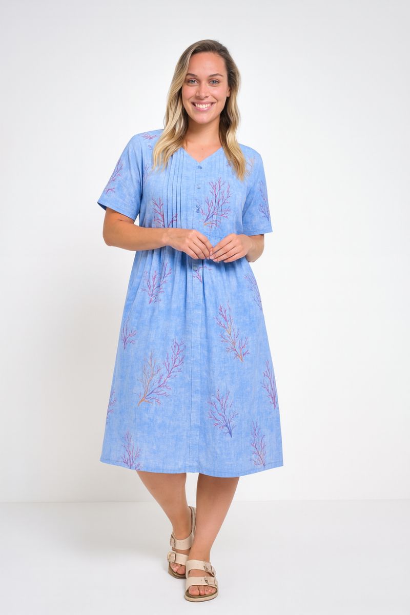 Cotton Summer Dress in Blue Wash Print by St Lori