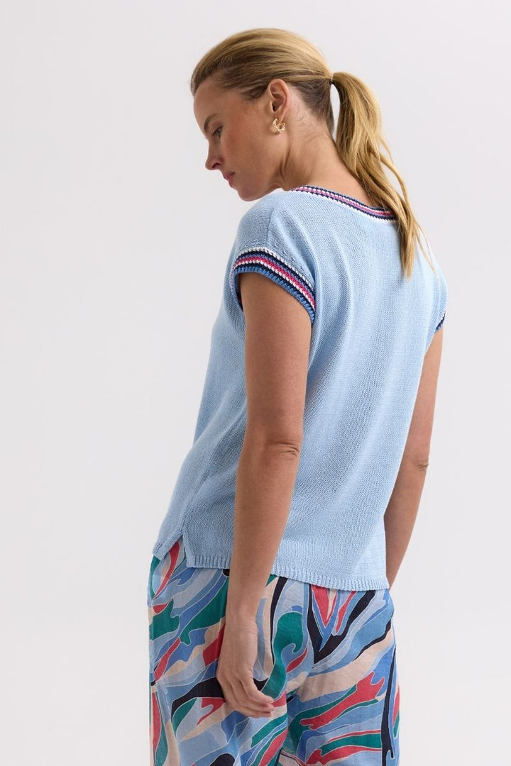 Stripe Trim Top ZP7722 by Zaket & Plover in powder in Powder / S