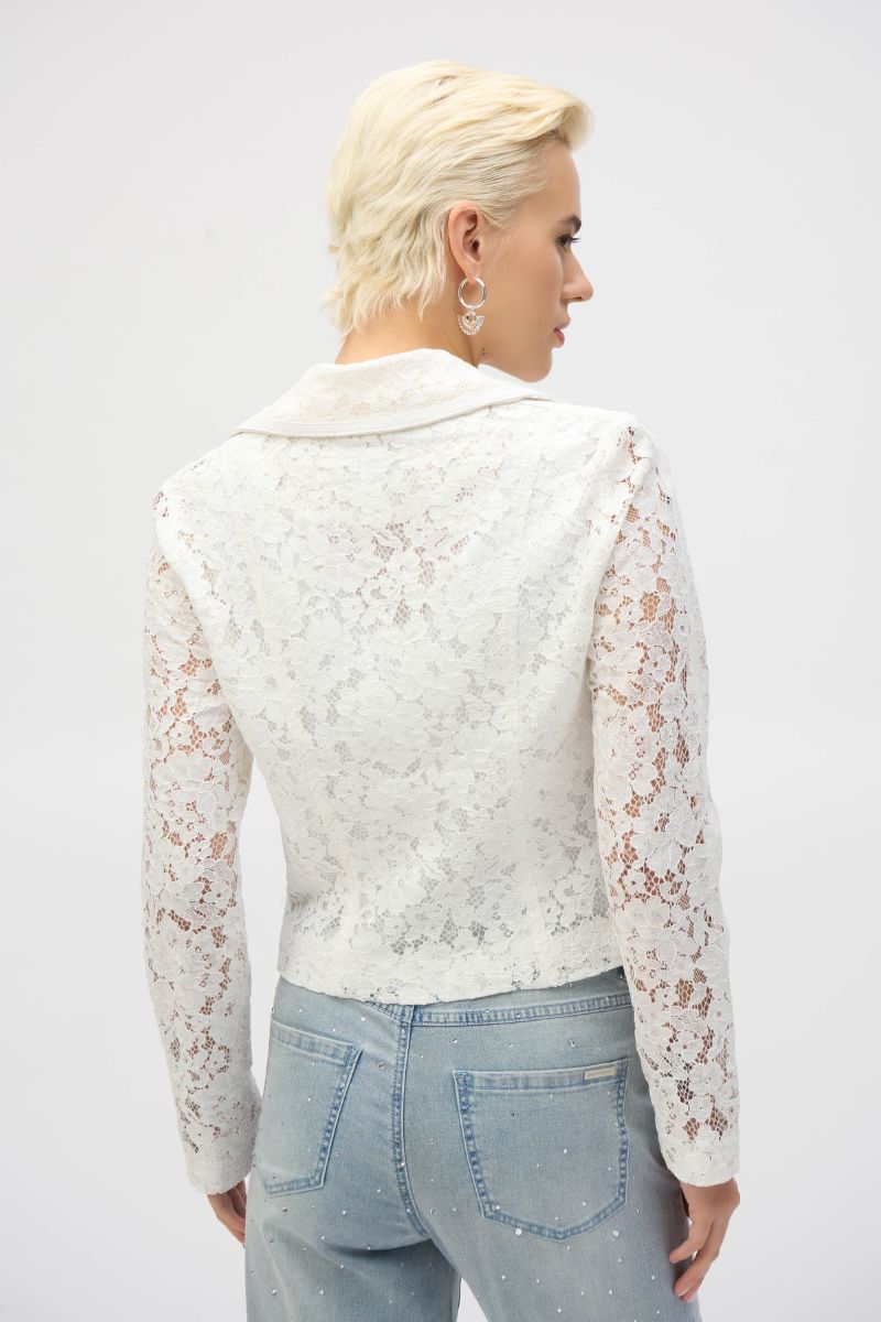 Lace Fitted Moto Jacket in white 252920 by Joseph Ribkoff