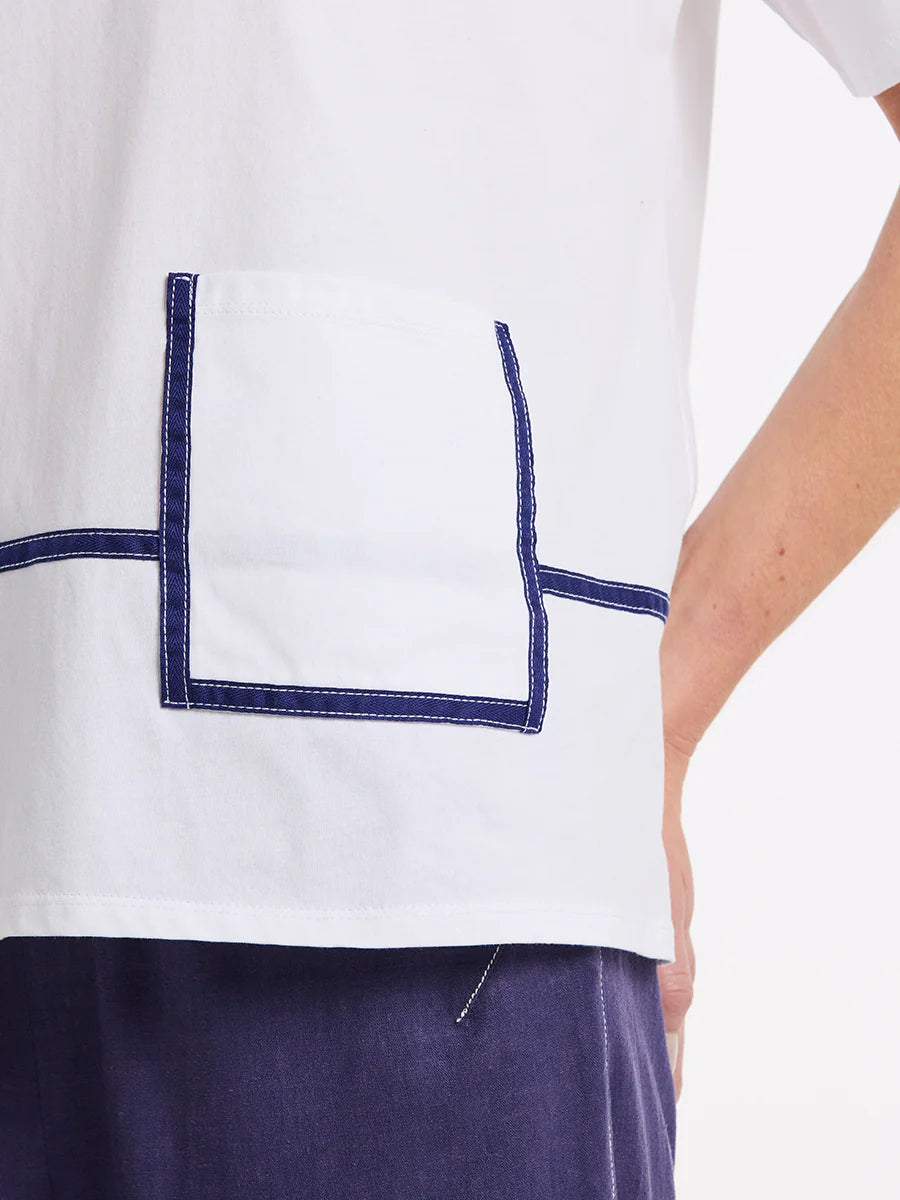 Boxy Tape Trim Tee YTMS57477 in White by Marco Polo - detail