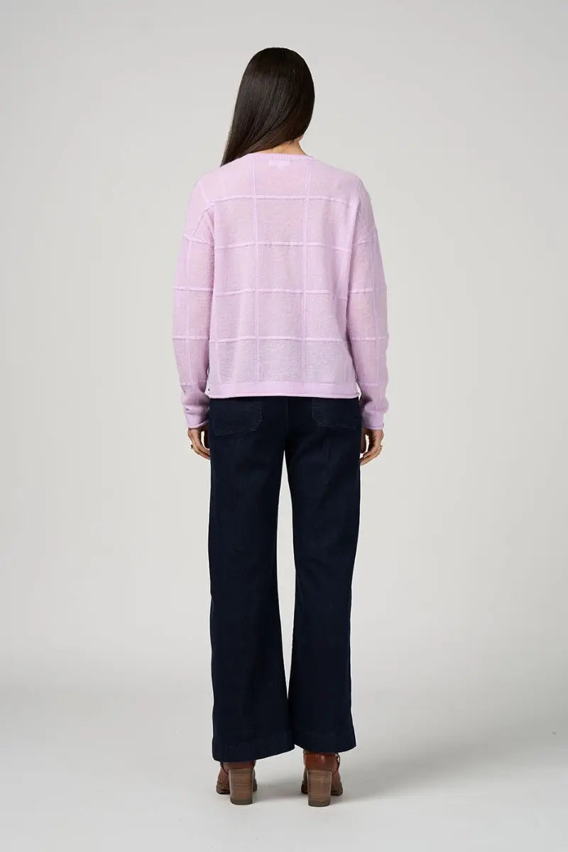 Woman wearing Loobies Story Astoria Cardigan LSK2604 back view