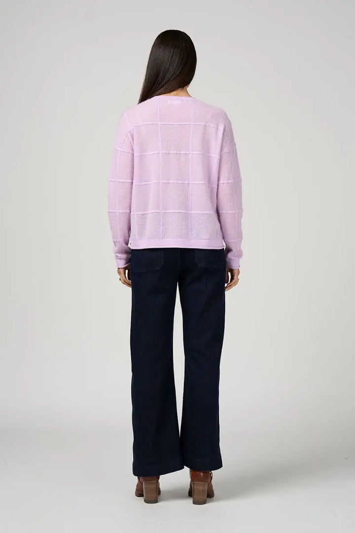 Woman wearing Loobies Story Astoria Cardigan LSK2604 back view