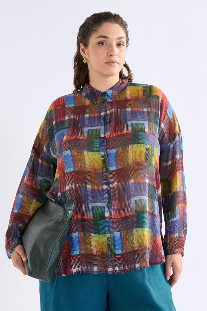ELK Eir Sheer Shirt in Elbrus Print by Elk the Label in 20 / yellow_blue