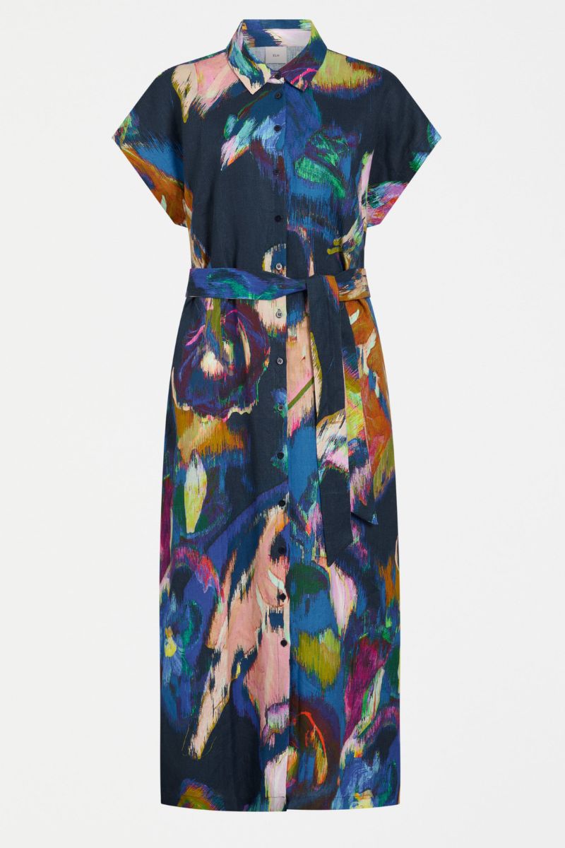 Colorful dress with abstract pattern on a white background