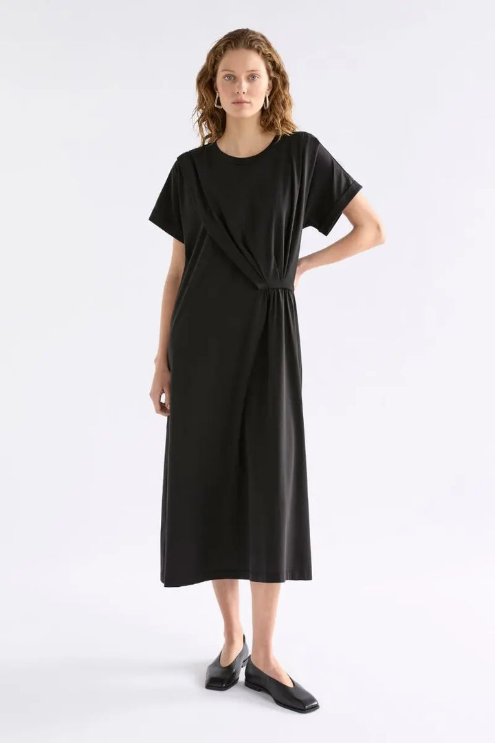 Woman wearing Elk the Label Etienne t-shirt dress front view