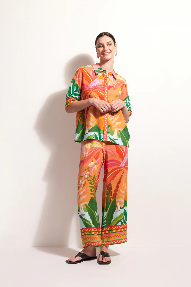 Woman wearing Foil Box of Tricks Top in Sunkist Print FO8291