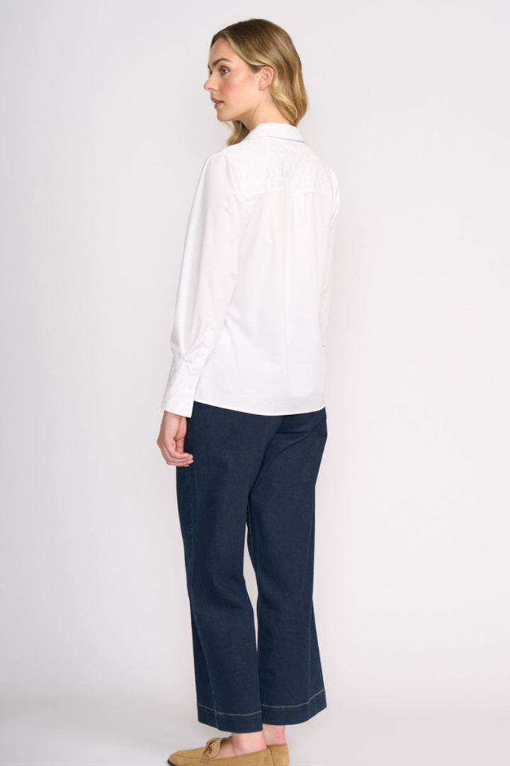 Woman wearing Daisy Chain Shirt in White by FOIL FO8492 back view