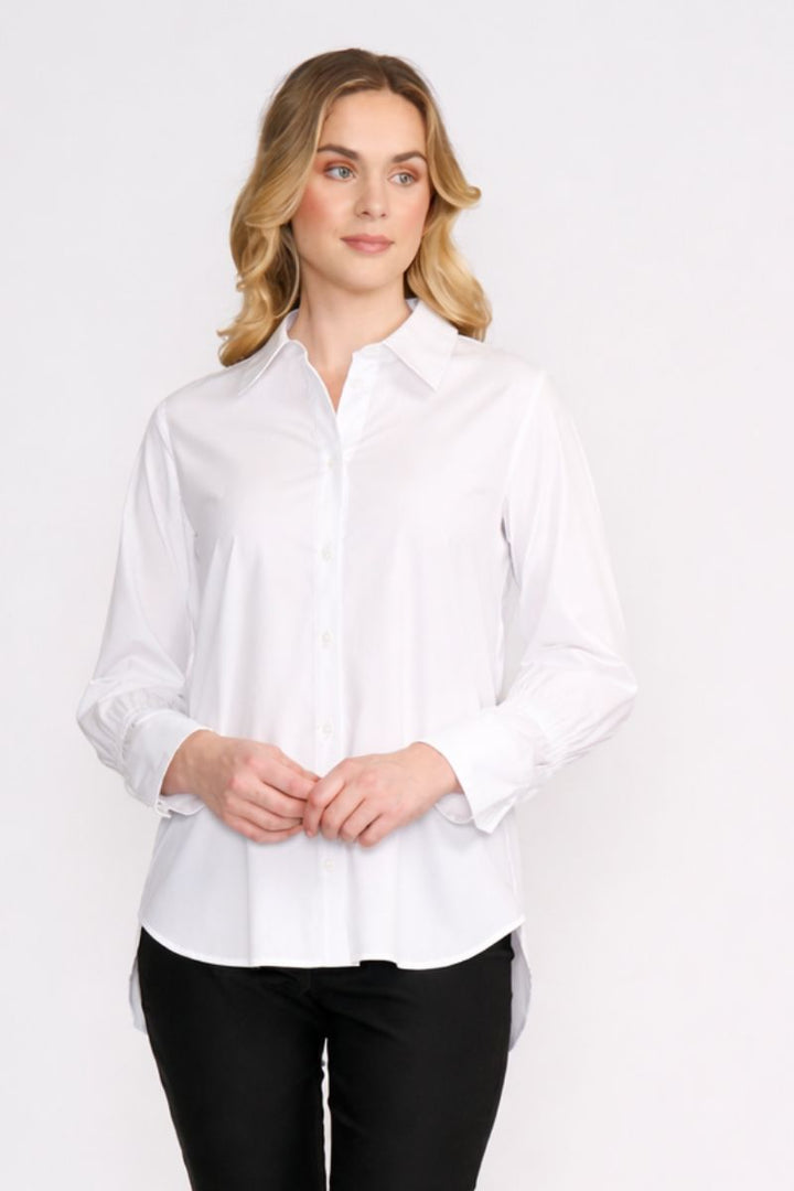 Woman wearing Push Up Shirt in White by FOIL FO8496 front view