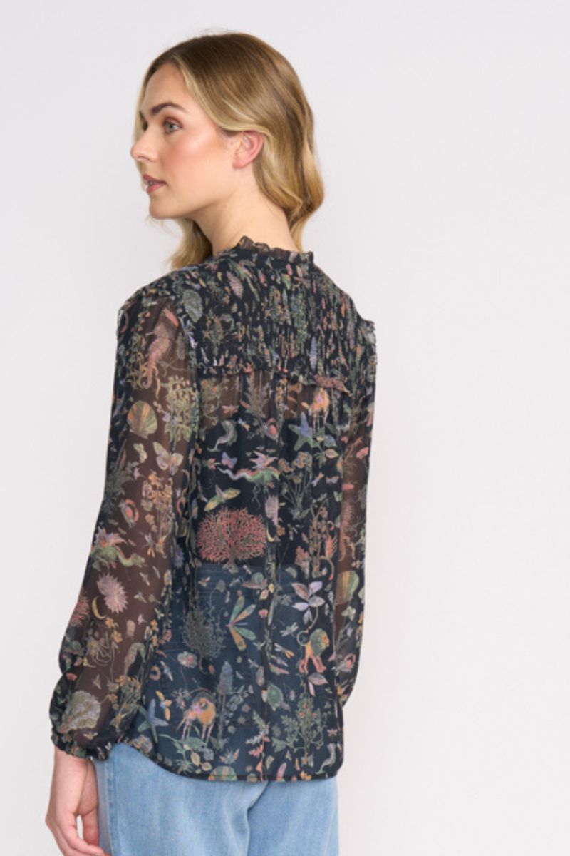 Woman wearing Stepping Out Blouse in Narnia by FOIL FO8514 back view