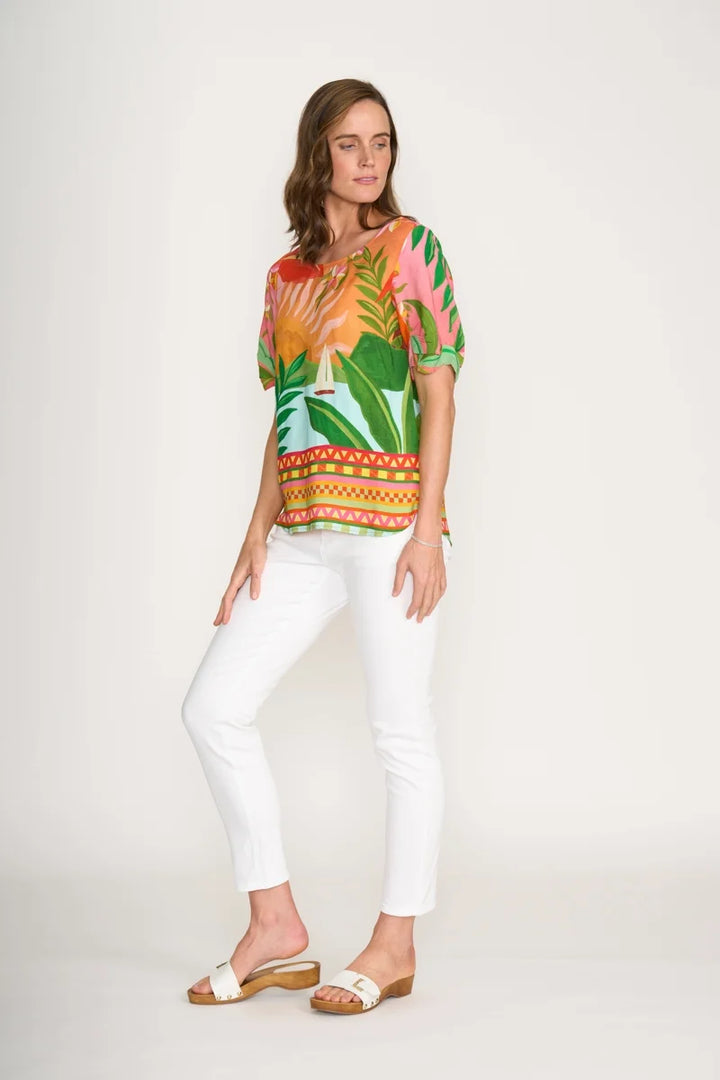 Foil Podium Top in Sunkissed Print FO8277 in Orange / 8