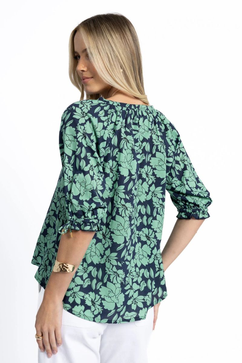 Fleur Blouse in Mint and Navy by Humidity Lifestyle