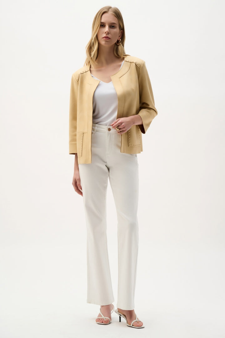 Foiled Scuba Suede Boxy Jacket in Flax by Joseph Ribkoff in Flax / XS