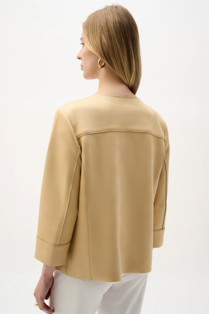 Foiled Scuba Suede Boxy Jacket in Flax by Joseph Ribkoff in Flax / XS