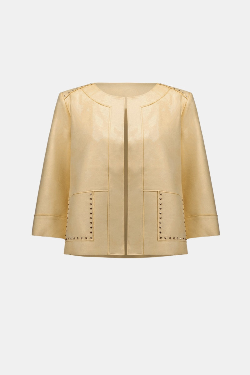 Joseph Ribkoff 262905 Foiled Scuba Suede Boxy Jacket in Flax
