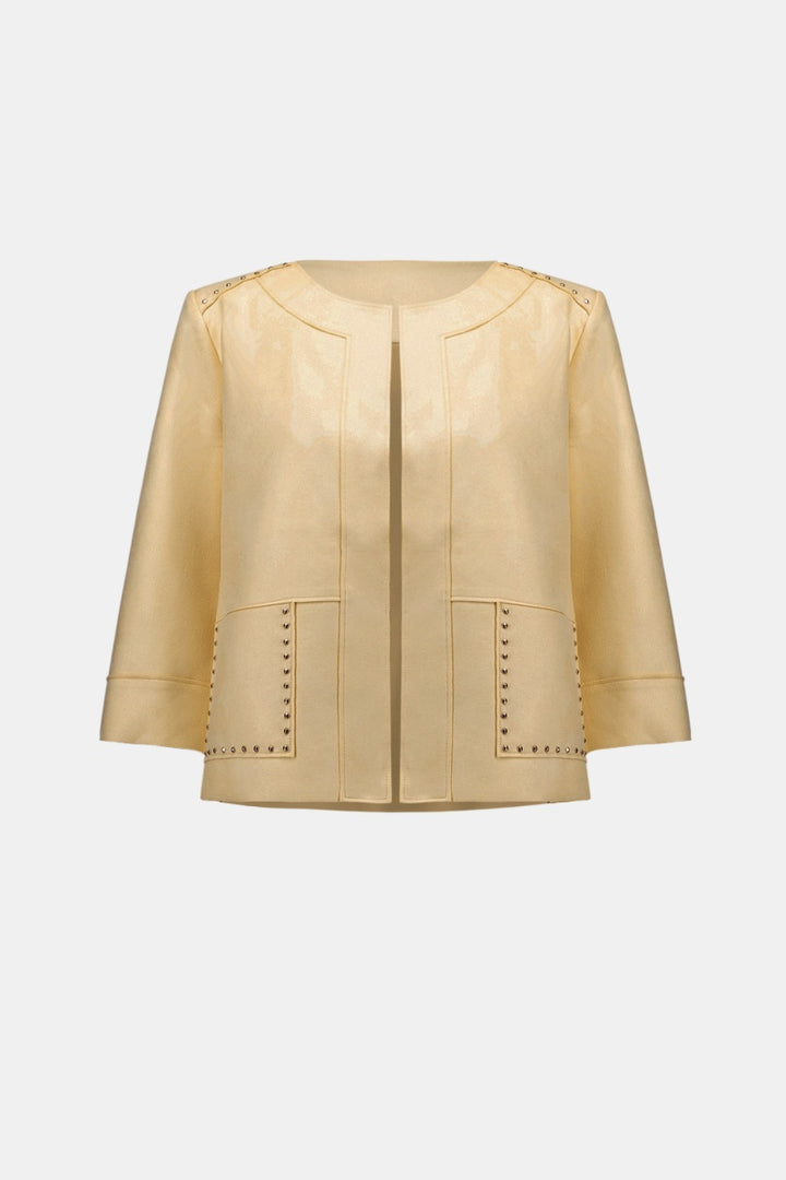 Foiled Scuba Suede Boxy Jacket in Flax by Joseph Ribkoff in Flax / XS