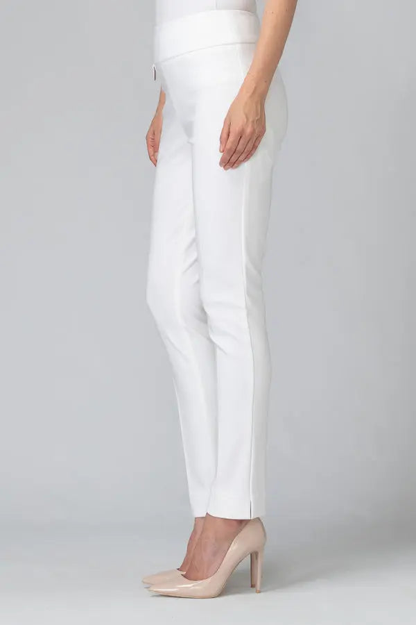 Woman wearing Joseph Ribkoff 144092 vanilla slim leg pant side view
