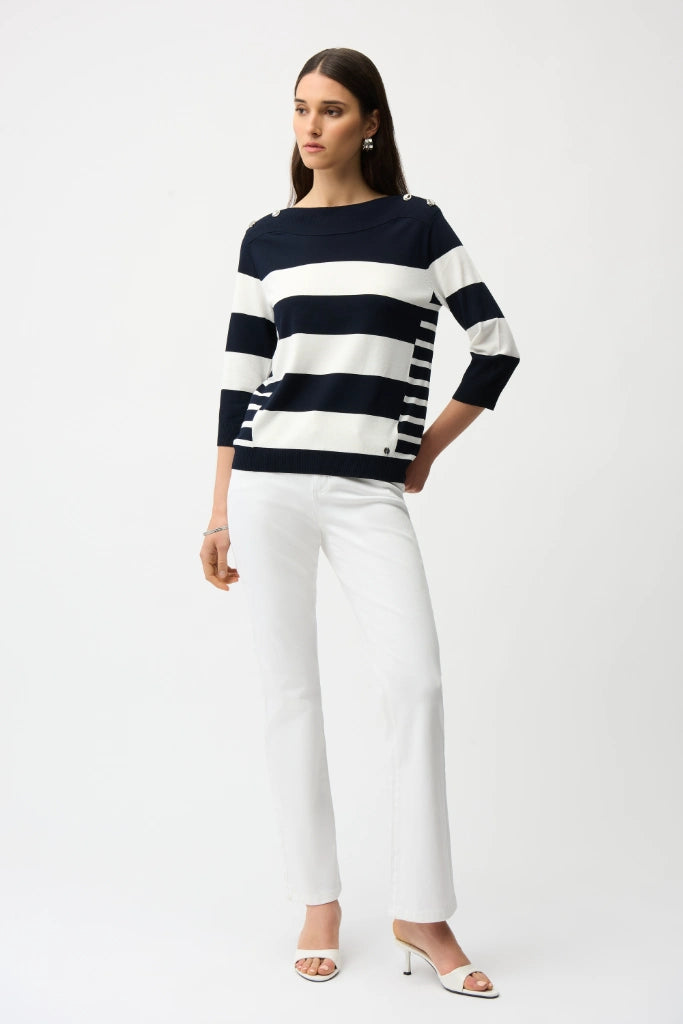 Stripe Print Long Sleeve Sweater with Boat Neckline by Joseph Ribkoff 261963