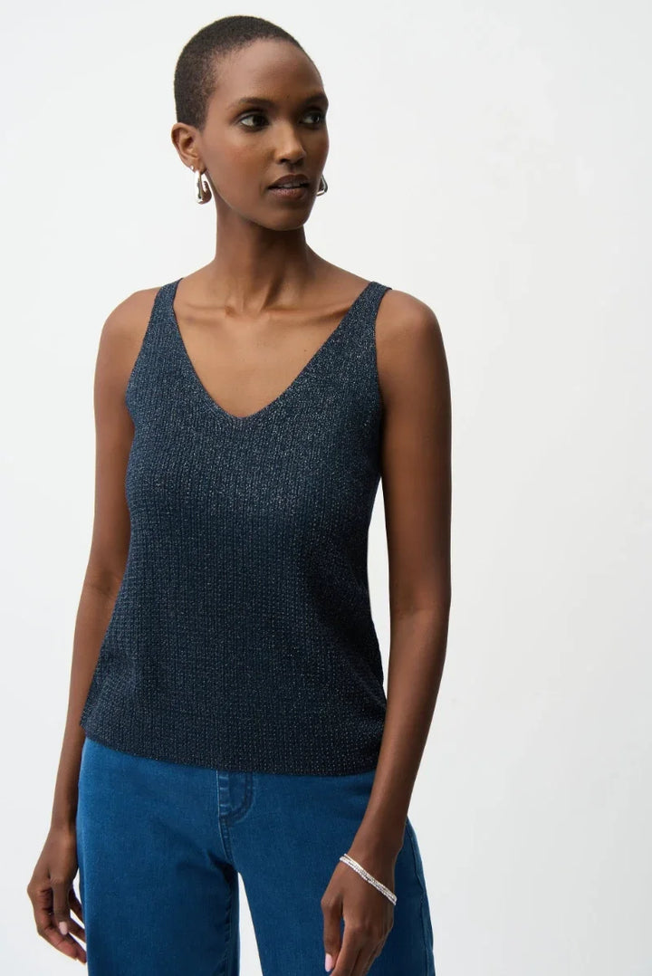 Metallic Knitted Camisole with Rhinestones in Midnight Blue by Joseph Ribkoff in Midnight Blue / S