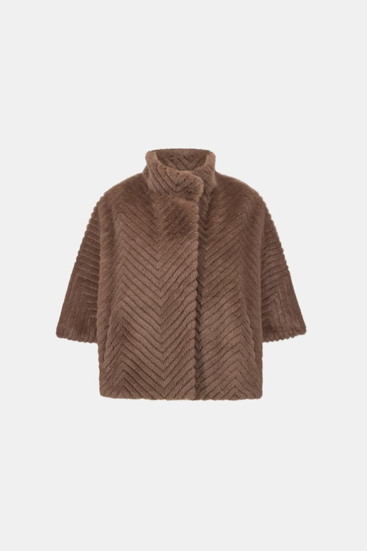 Joseph Ribkoff mink chevron faux fur cape jacket ghost image