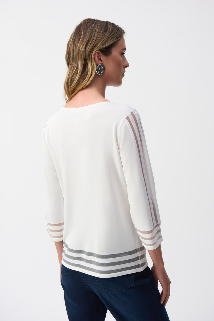 Sweater Knit Pullover with Mesh Stripe Detail in Vanilla 251946 by Joseph Ribkoff rear Side View