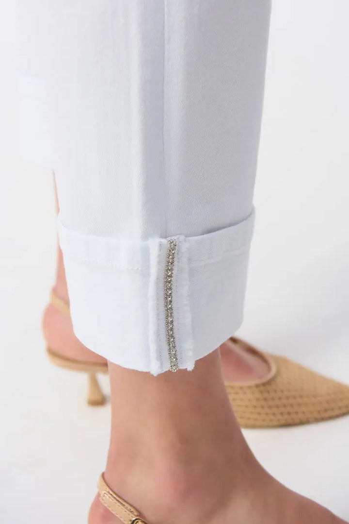 Embellishment View Slim Fit Cropped Jeans in White 251960 Joseph Ribkoff